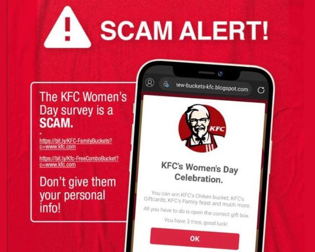 Scammers using fake KFC Women’s Day survey to steal personal data