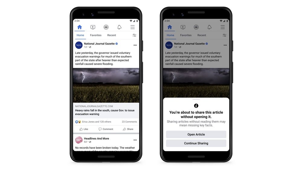 Facebook wants to make sure you have read an article before you share it
