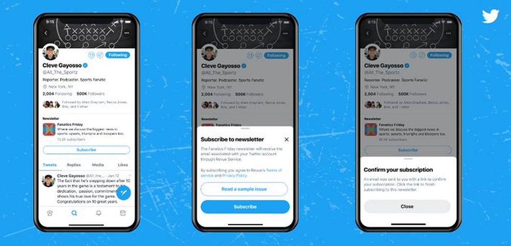 Soon you will be able to subscribe to newsletters directly via Twitter