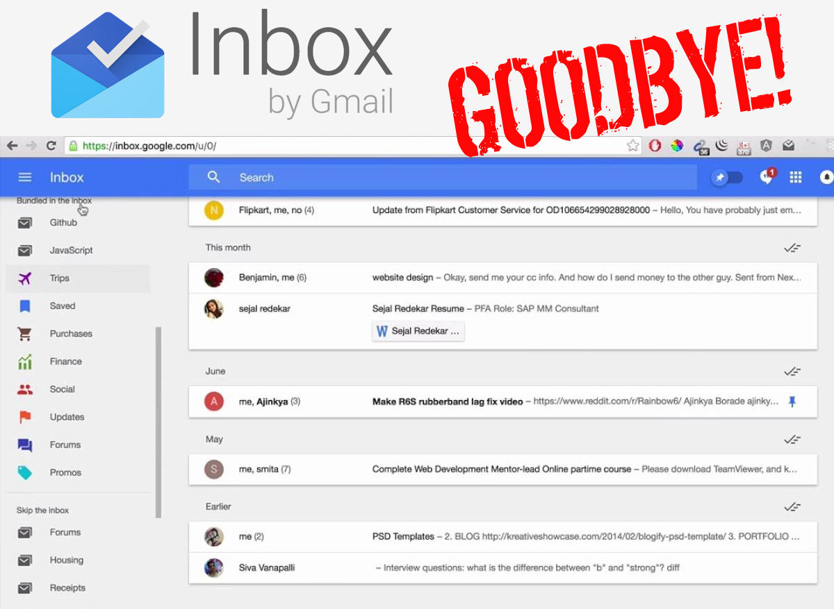 Say goodbye to Inbox by Gmail :(