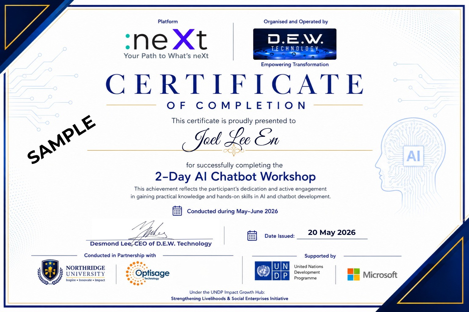 A sample of Certificate of Completion